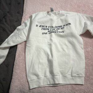 White Crew Neck Sweater with Black Text